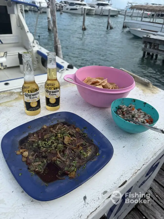 Fresh ceviche prepared on board