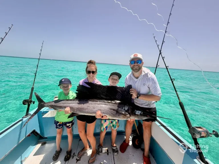 Family with a sailfish aboard Nuj Kay
