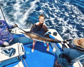 Sailfish in the cockpit of Fish’s, Cancún