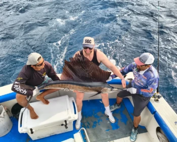 Friends with a sailfish on Fish’s in Cancún